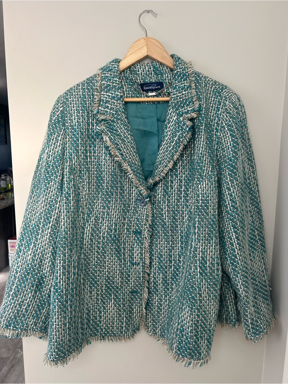 Pennington a Teal Tweed Fringe Jacket
